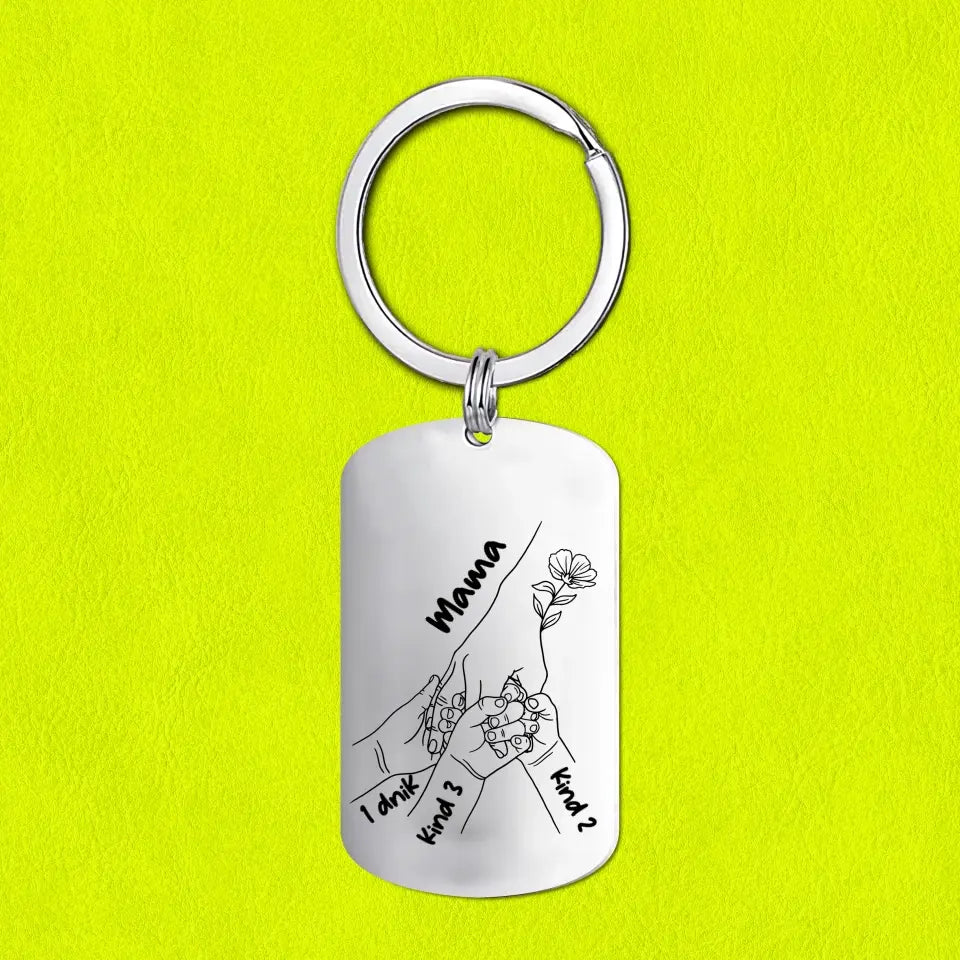 Personalisierbare von ein bis drei 3 Namen Blume Hand Familie Schlüsselanhänger - Liebe Mama du hast ja bereits mich-Geschenk mit Nachrichtenkarte