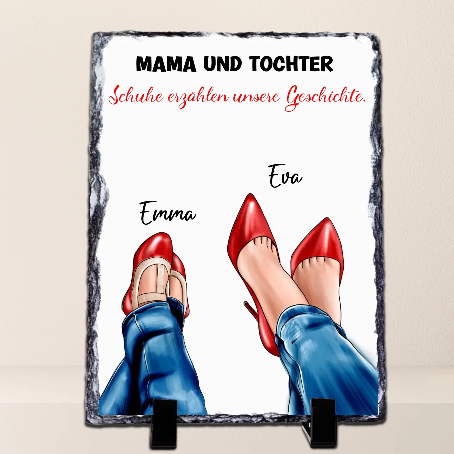 Schieferplatte:  Schuhe erzählen unsere Geschichte.