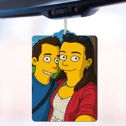 Einzigartiger Auto-Lufterfrischer – eigenes Foto im gelben Cartoon-Stil, perfektes Geschenk für Autofahrer