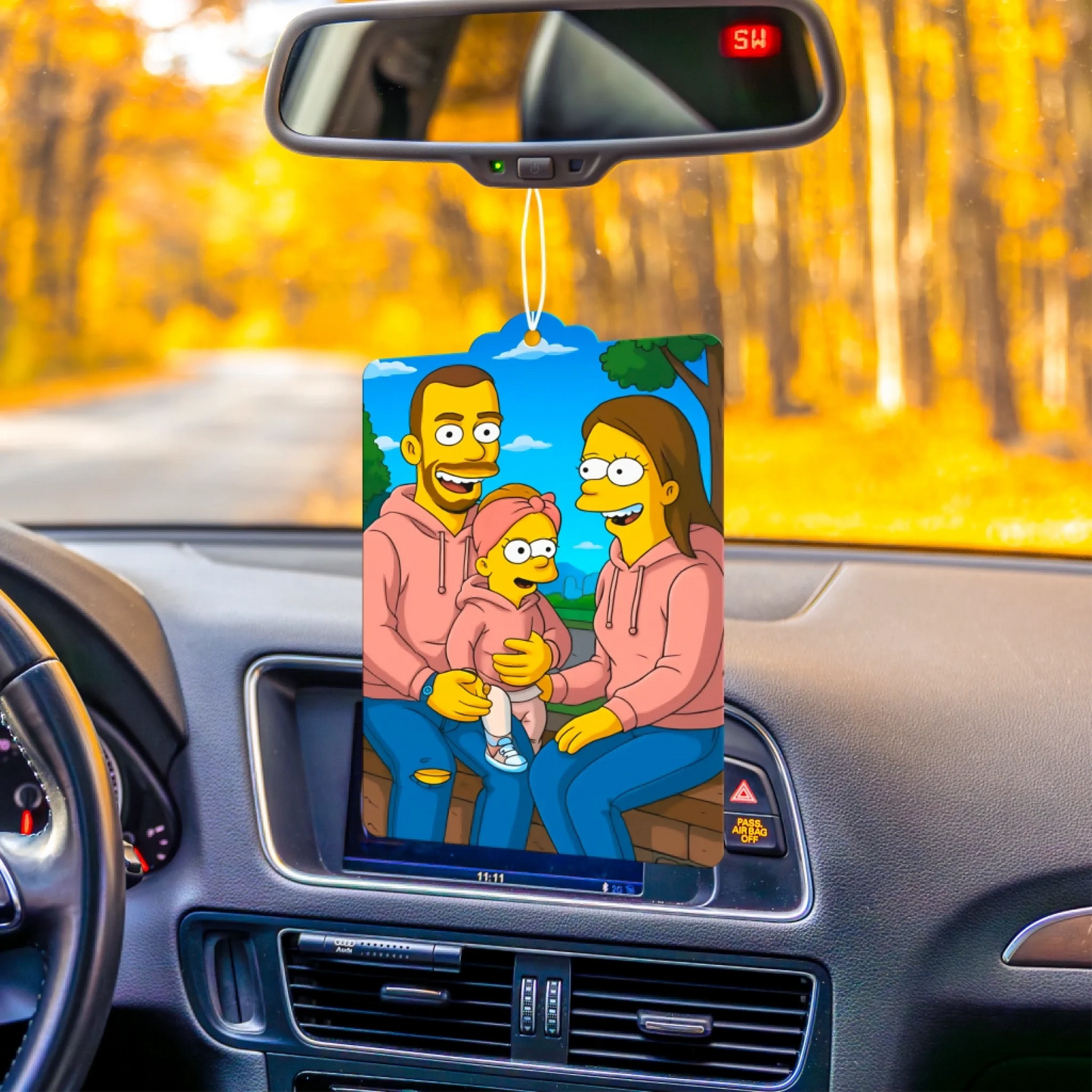 Einzigartiger Auto-Lufterfrischer – eigenes Foto im gelben Cartoon-Stil, perfektes Geschenk für Autofahrer