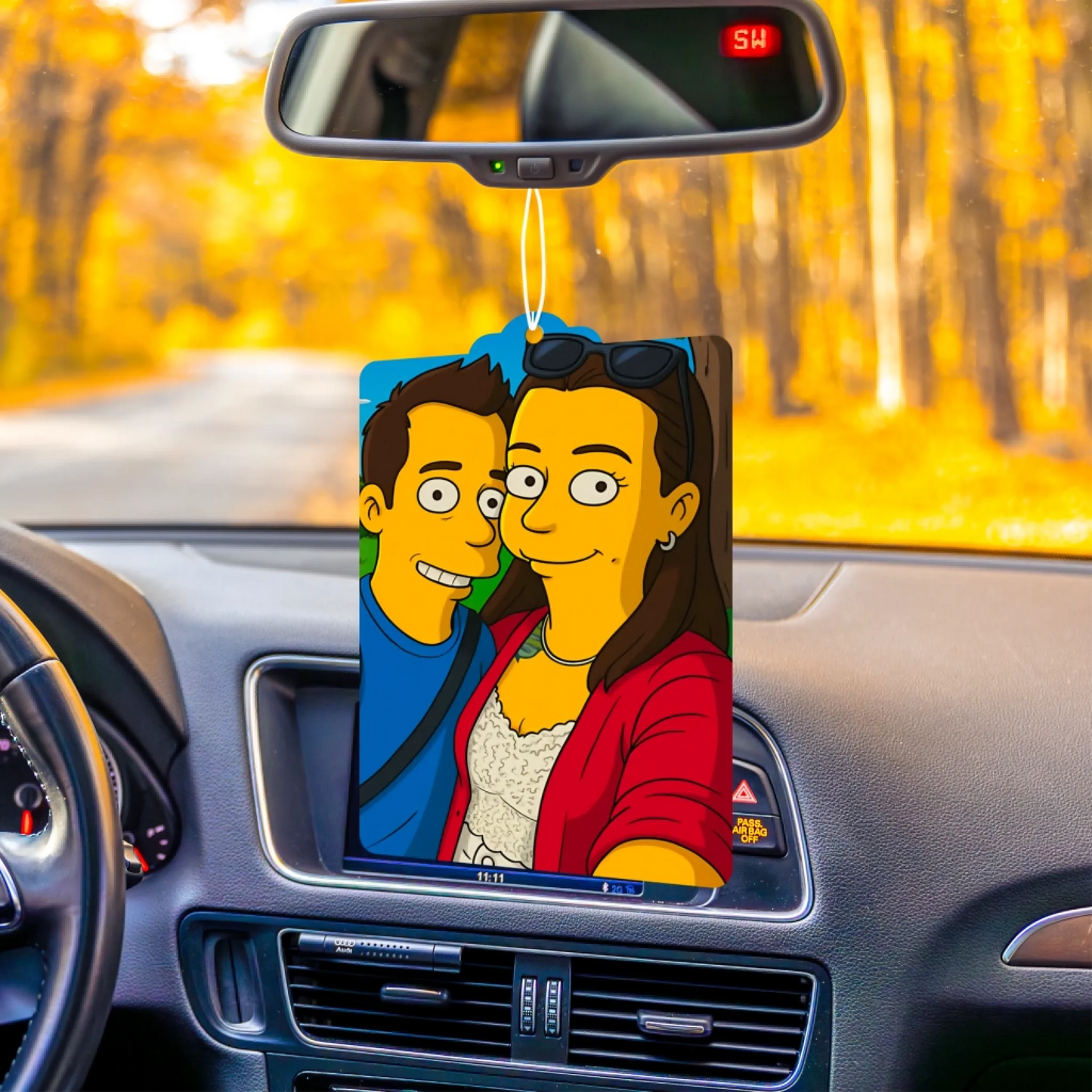 Einzigartiger Auto-Lufterfrischer – eigenes Foto im gelben Cartoon-Stil, perfektes Geschenk für Autofahrer