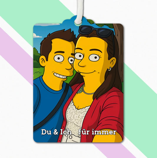 Einzigartiger Auto-Lufterfrischer – eigenes Foto im gelben Cartoon-Stil, perfektes Geschenk für Autofahrer