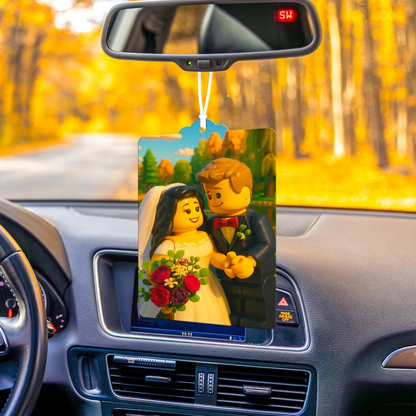 Kreativer Auto-Lufterfrischer mit persönlichem Foto im Bauklotz-Stil – einzigartiges Geschenk für Autofahrer