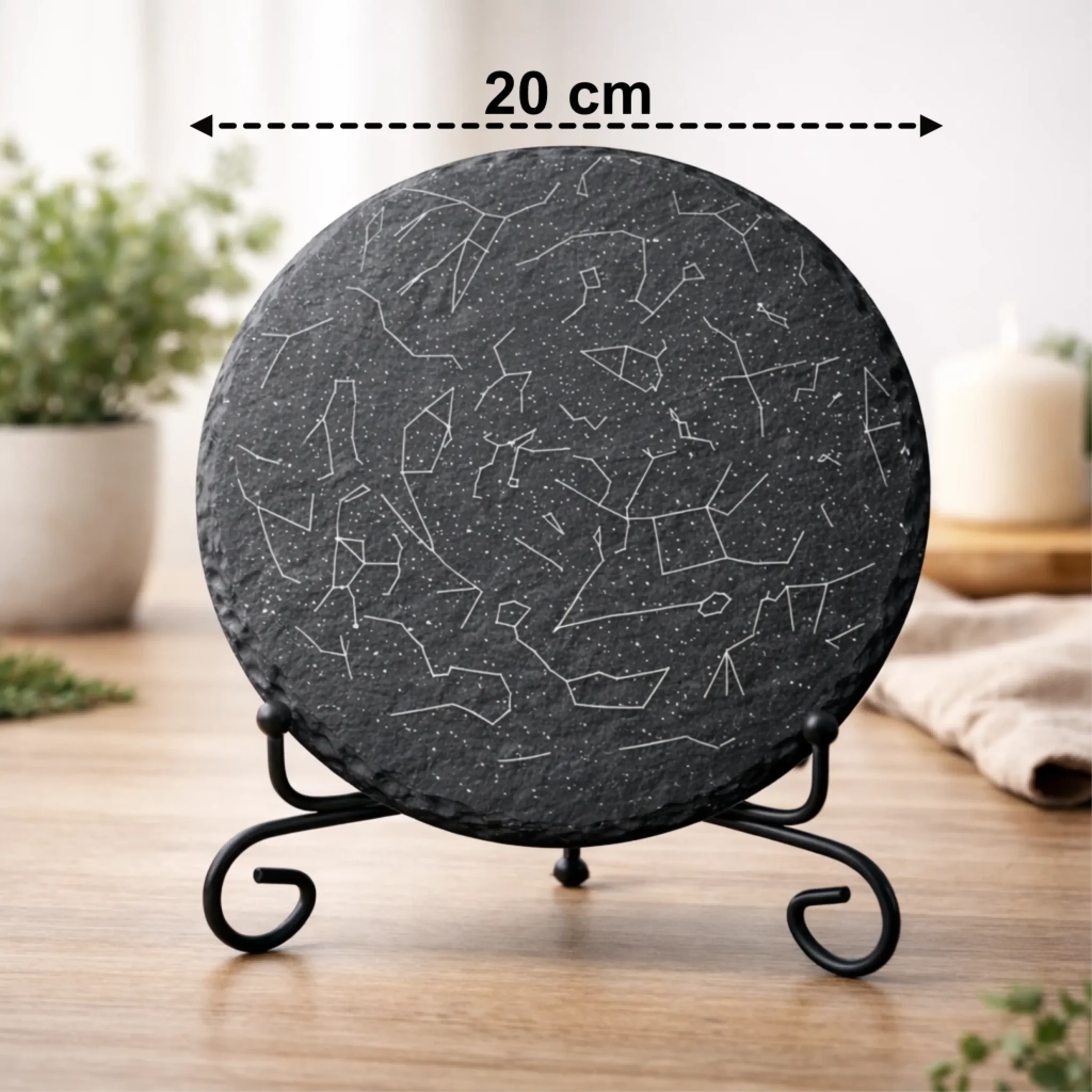 Personalisierte runde Schieferplatte mit Sternenkarte, Gravur auf der Rückseite mit Namen, Koordinaten und individuellem Text