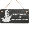 Personalisiertes Schiefer-Willkommensschild mit Mountainbike-Motiv, Wunschname graviert
