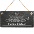 Personalisiertes Schiefer-Türschild mit Blumenwiesen-Motiv und Wunschname, inkl. Kordel